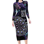 First Nations Darts NAIDOC 2026 Long Sleeve Bodycon Dress Aboriginal Dot Art