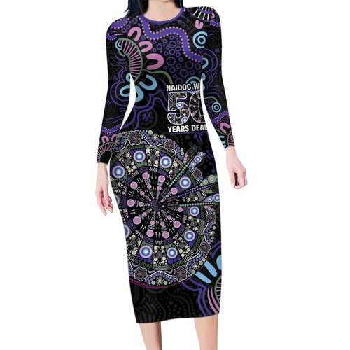 First Nations Darts NAIDOC 2026 Long Sleeve Bodycon Dress Aboriginal Dot Art