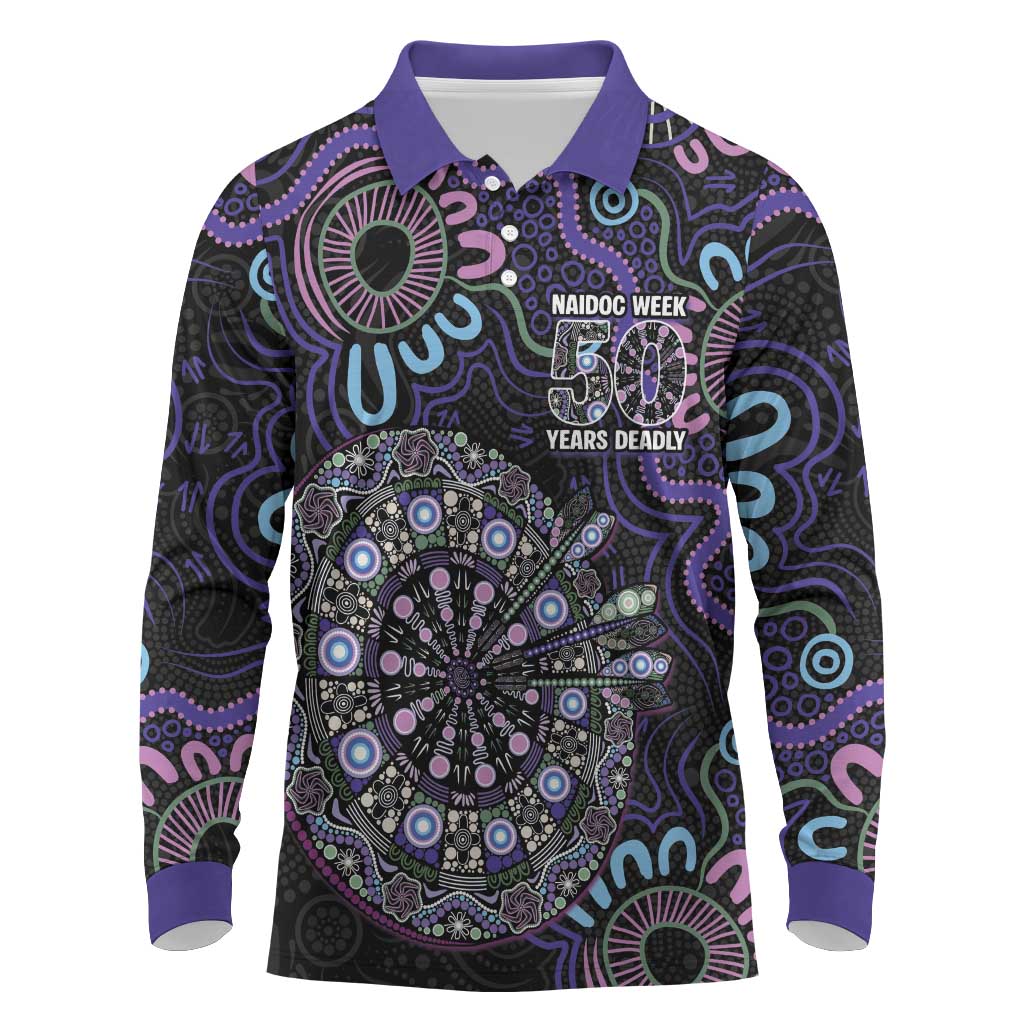 First Nations Darts NAIDOC 2026 Long Sleeve Polo Shirt Aboriginal Dot Art