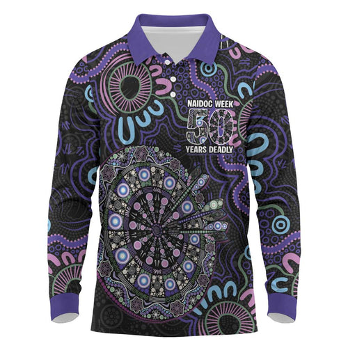 First Nations Darts NAIDOC 2026 Long Sleeve Polo Shirt Aboriginal Dot Art