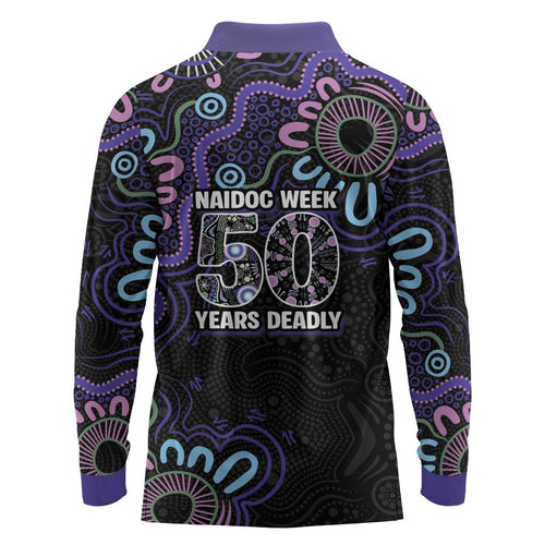 First Nations Darts NAIDOC 2026 Long Sleeve Polo Shirt Aboriginal Dot Art