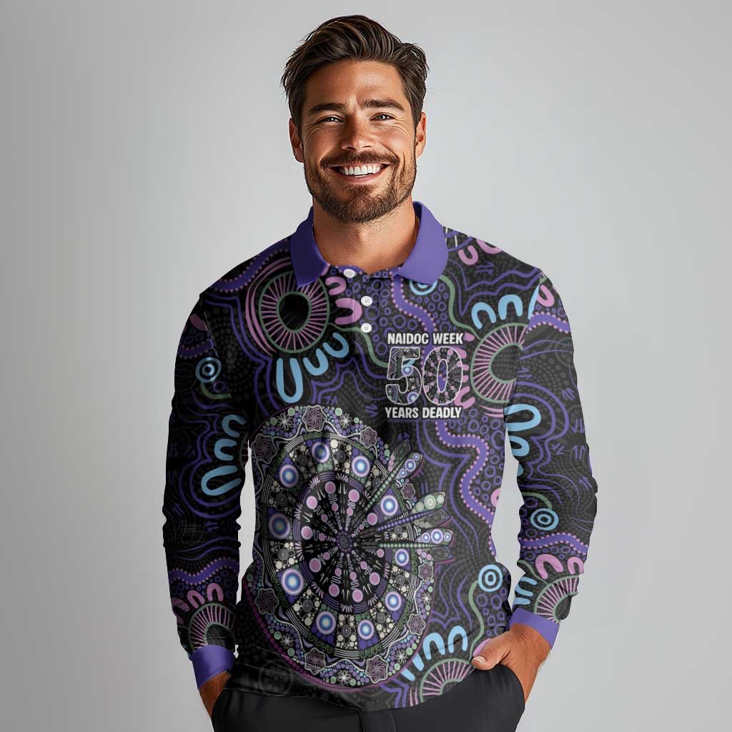 First Nations Darts NAIDOC 2026 Long Sleeve Polo Shirt Aboriginal Dot Art