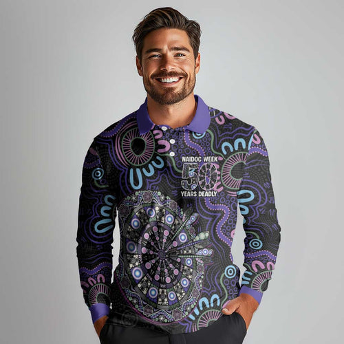 First Nations Darts NAIDOC 2026 Long Sleeve Polo Shirt Aboriginal Dot Art