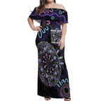 First Nations Darts NAIDOC 2026 Off Shoulder Maxi Dress Aboriginal Dot Art