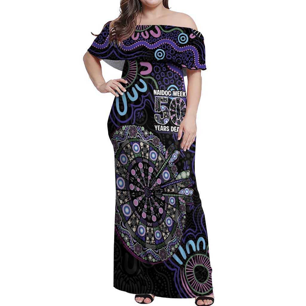 First Nations Darts NAIDOC 2026 Off Shoulder Maxi Dress Aboriginal Dot Art