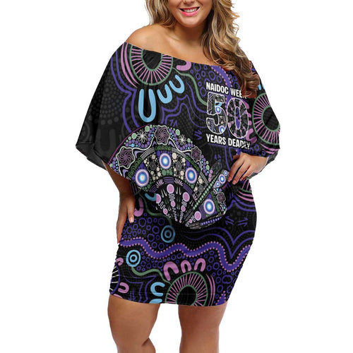 First Nations Darts NAIDOC 2026 Off Shoulder Short Dress Aboriginal Dot Art