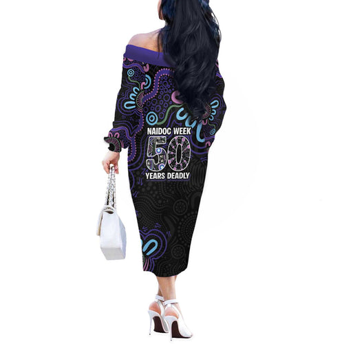 First Nations Darts NAIDOC 2026 Off The Shoulder Long Sleeve Dress Aboriginal Dot Art