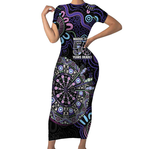 First Nations Darts NAIDOC 2026 Short Sleeve Bodycon Dress Aboriginal Dot Art