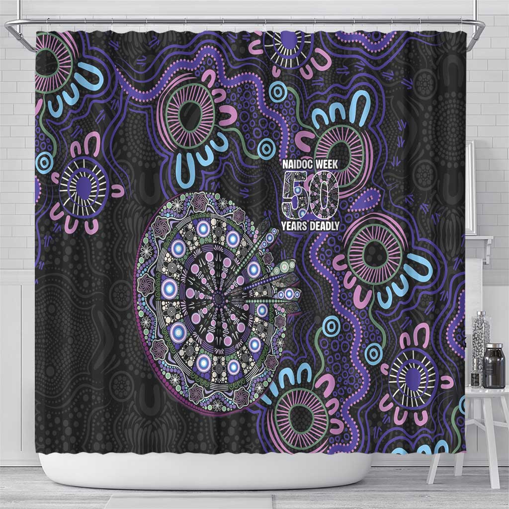 First Nations Darts NAIDOC 2026 Shower Curtain Aboriginal Dot Art