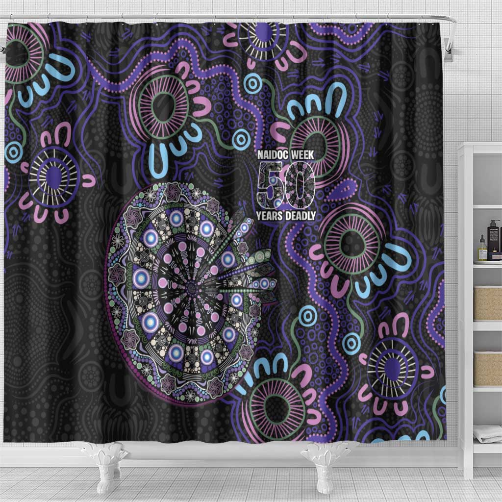 First Nations Darts NAIDOC 2026 Shower Curtain Aboriginal Dot Art