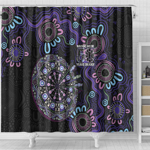 First Nations Darts NAIDOC 2026 Shower Curtain Aboriginal Dot Art