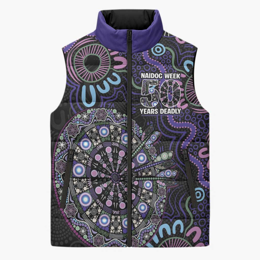 First Nations Darts NAIDOC 2026 Sleeveless Puffer Jacket Aboriginal Dot Art