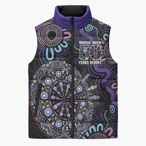 First Nations Darts NAIDOC 2026 Sleeveless Puffer Jacket Aboriginal Dot Art