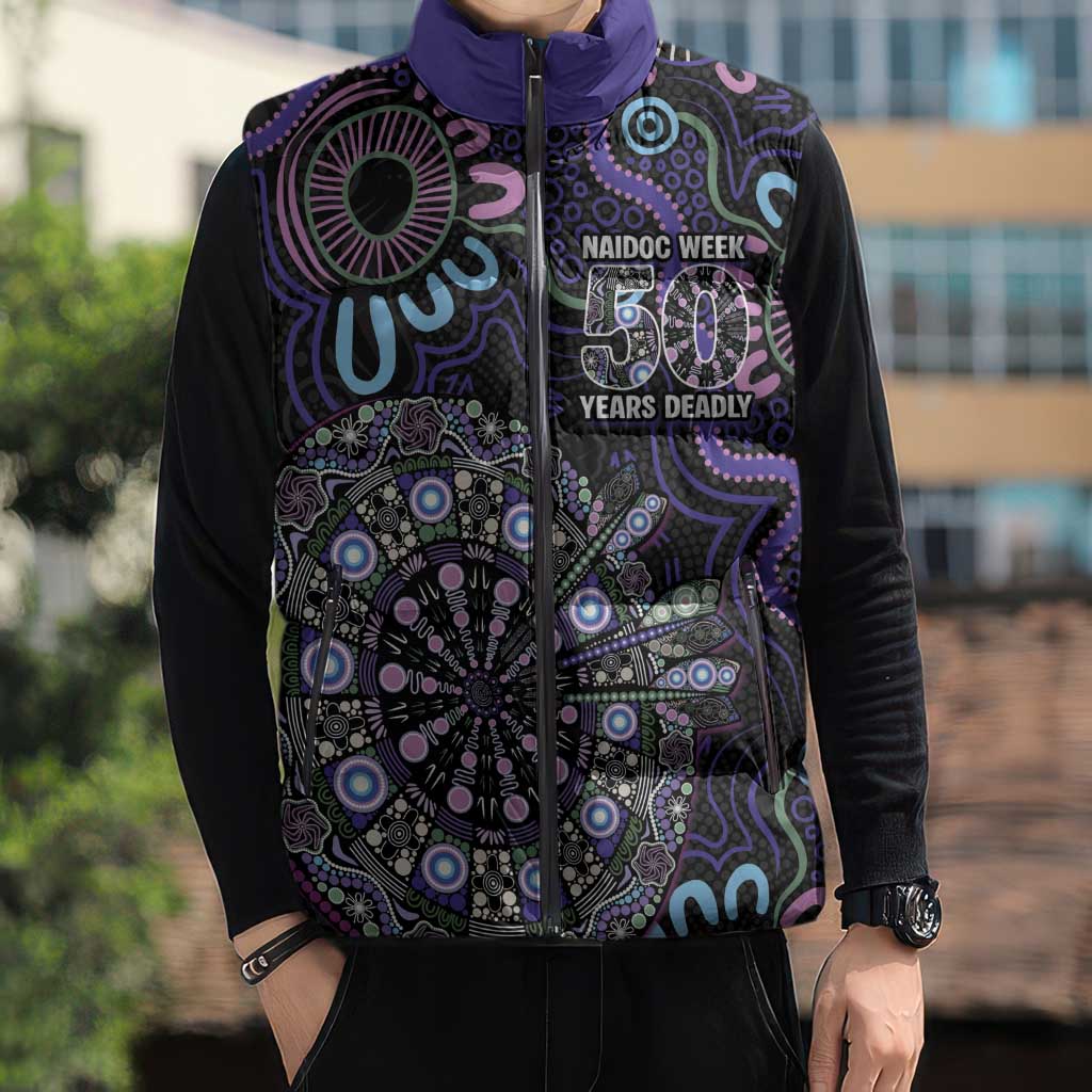 First Nations Darts NAIDOC 2026 Sleeveless Puffer Jacket Aboriginal Dot Art