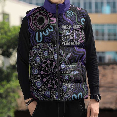 First Nations Darts NAIDOC 2026 Sleeveless Puffer Jacket Aboriginal Dot Art