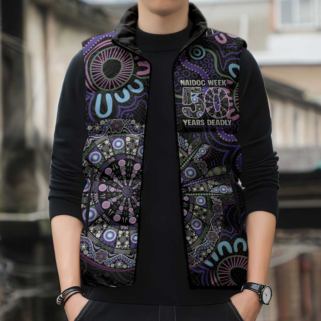 First Nations Darts NAIDOC 2026 Sleeveless Puffer Jacket Aboriginal Dot Art