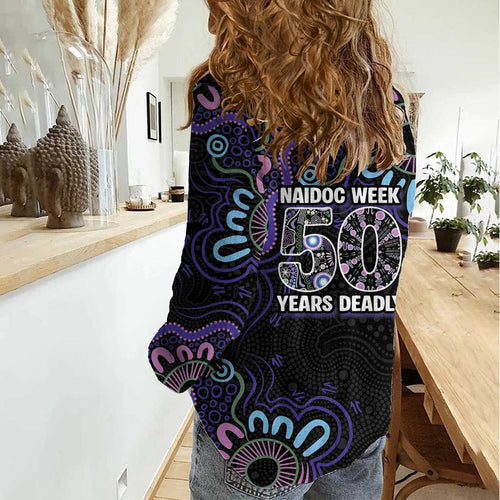 First Nations Darts NAIDOC 2026 Women Casual Shirt Aboriginal Dot Art