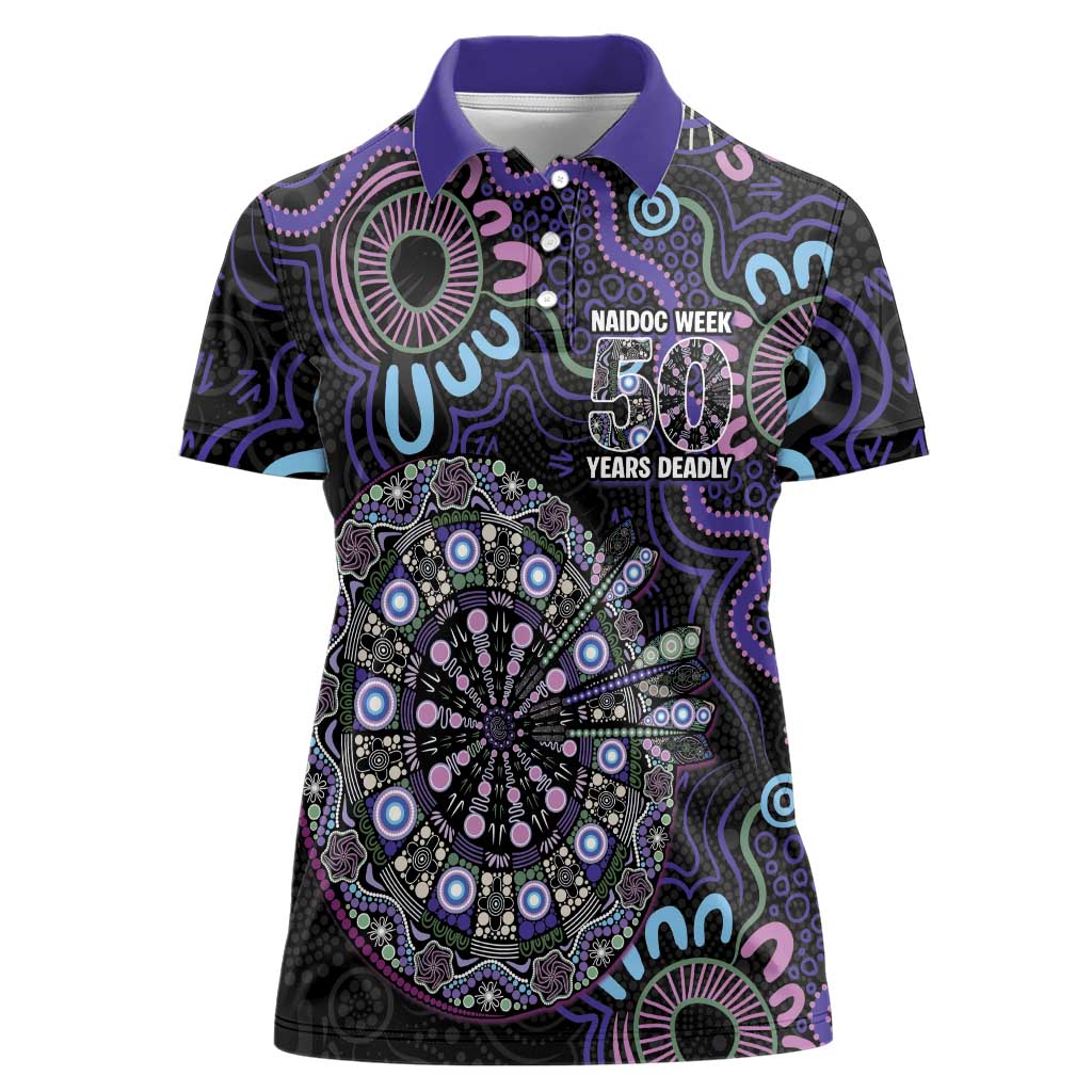 First Nations Darts NAIDOC 2026 Women Polo Shirt Aboriginal Dot Art