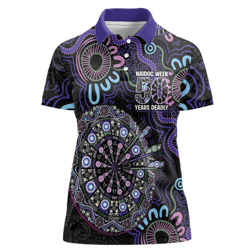 First Nations Darts NAIDOC 2026 Women Polo Shirt Aboriginal Dot Art