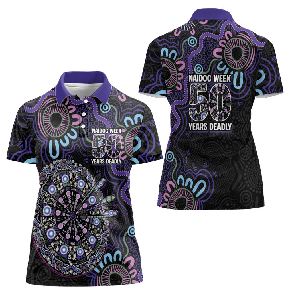 First Nations Darts NAIDOC 2026 Women Polo Shirt Aboriginal Dot Art