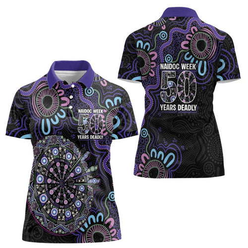 First Nations Darts NAIDOC 2026 Women Polo Shirt Aboriginal Dot Art