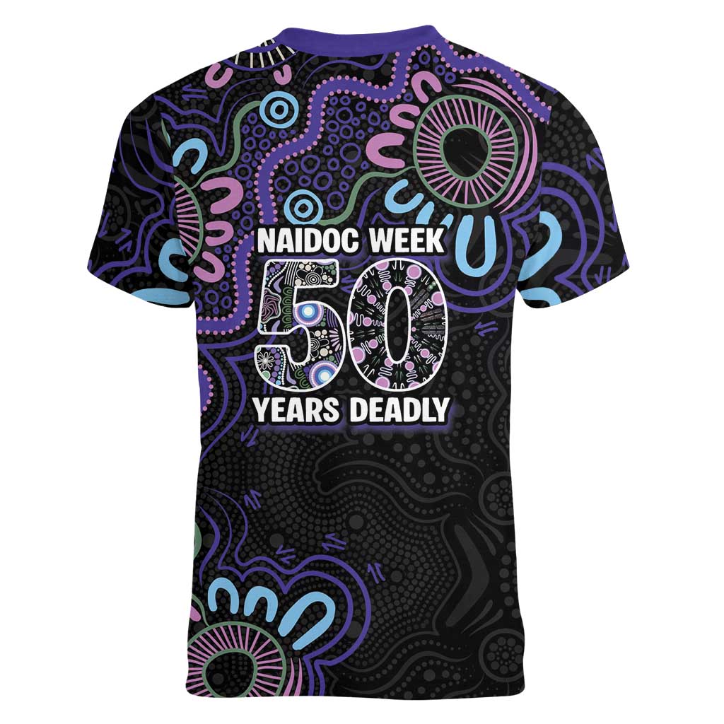 First Nations Darts NAIDOC 2026 Women V-Neck T-Shirt Aboriginal Dot Art