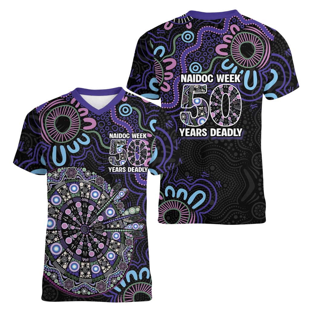 First Nations Darts NAIDOC 2026 Women V-Neck T-Shirt Aboriginal Dot Art