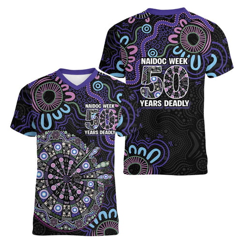 First Nations Darts NAIDOC 2026 Women V-Neck T-Shirt Aboriginal Dot Art