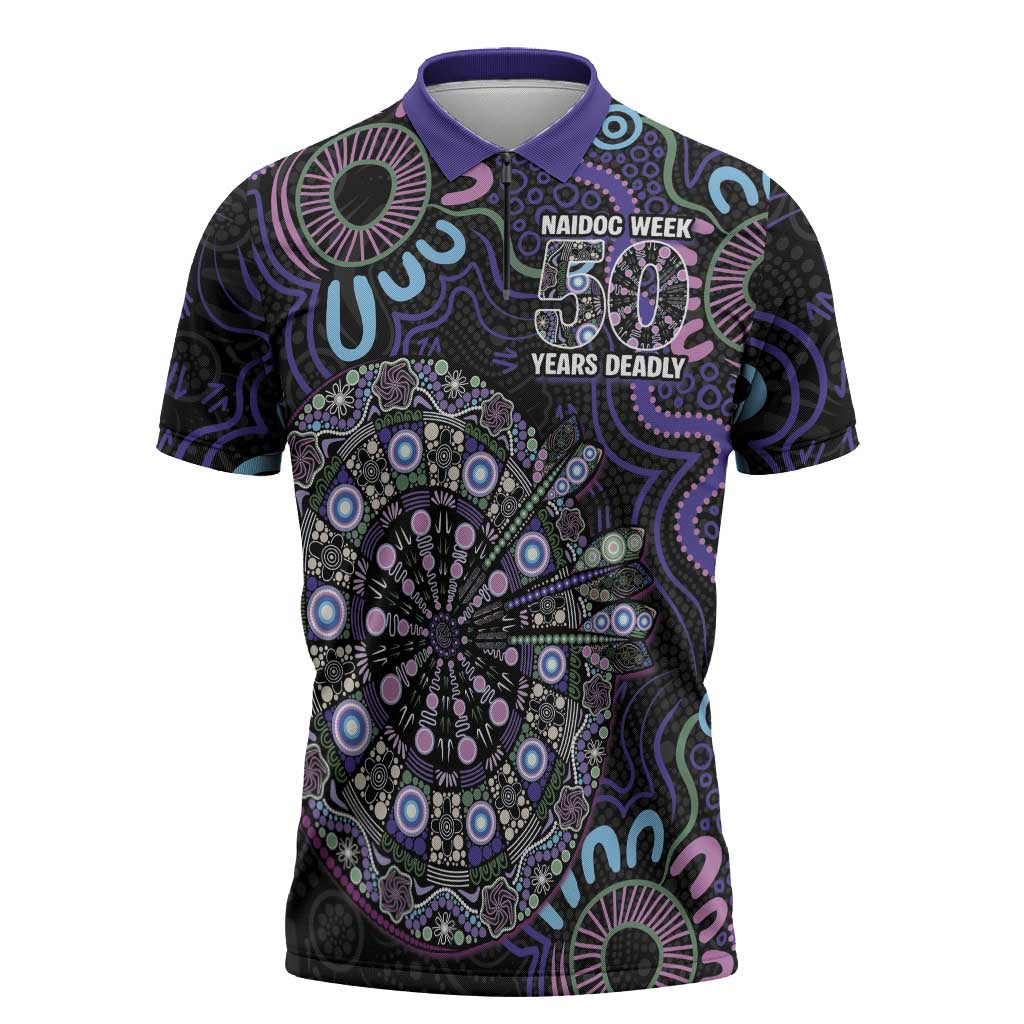 First Nations Darts NAIDOC 2026 Zipper Polo Shirt Aboriginal Dot Art