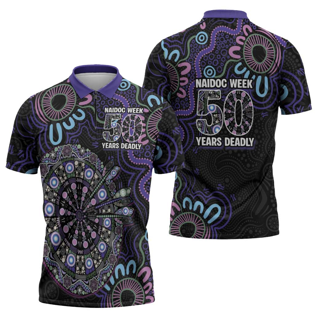 First Nations Darts NAIDOC 2026 Zipper Polo Shirt Aboriginal Dot Art