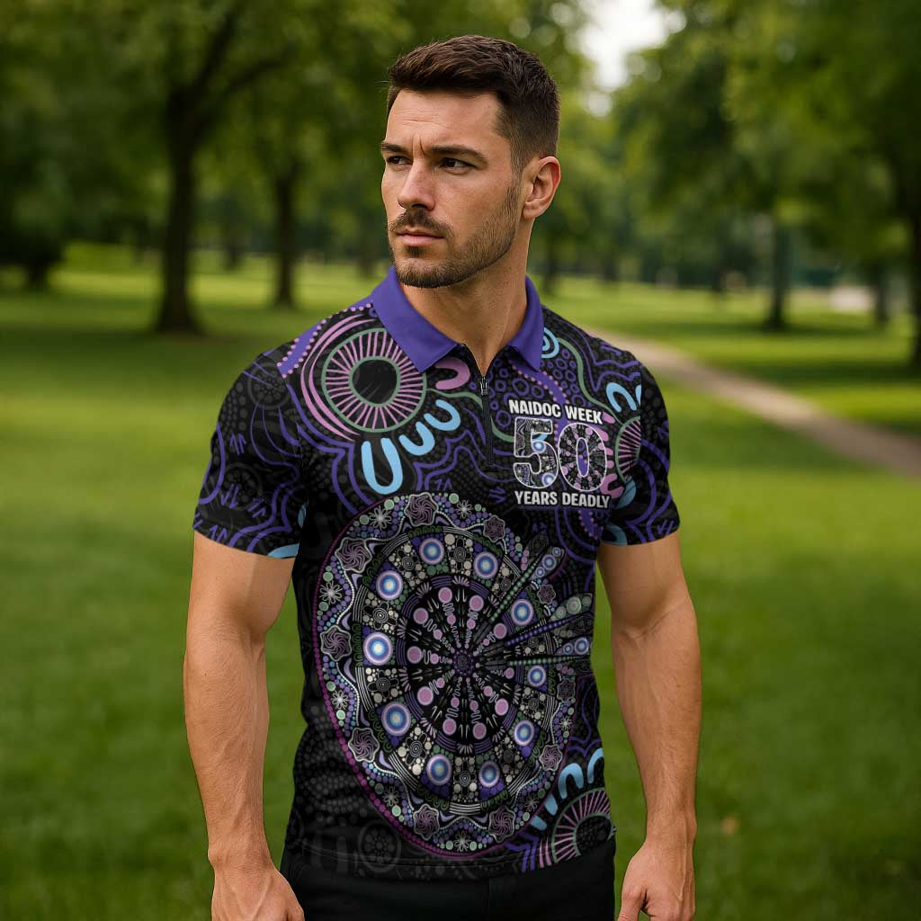 First Nations Darts NAIDOC 2026 Zipper Polo Shirt Aboriginal Dot Art