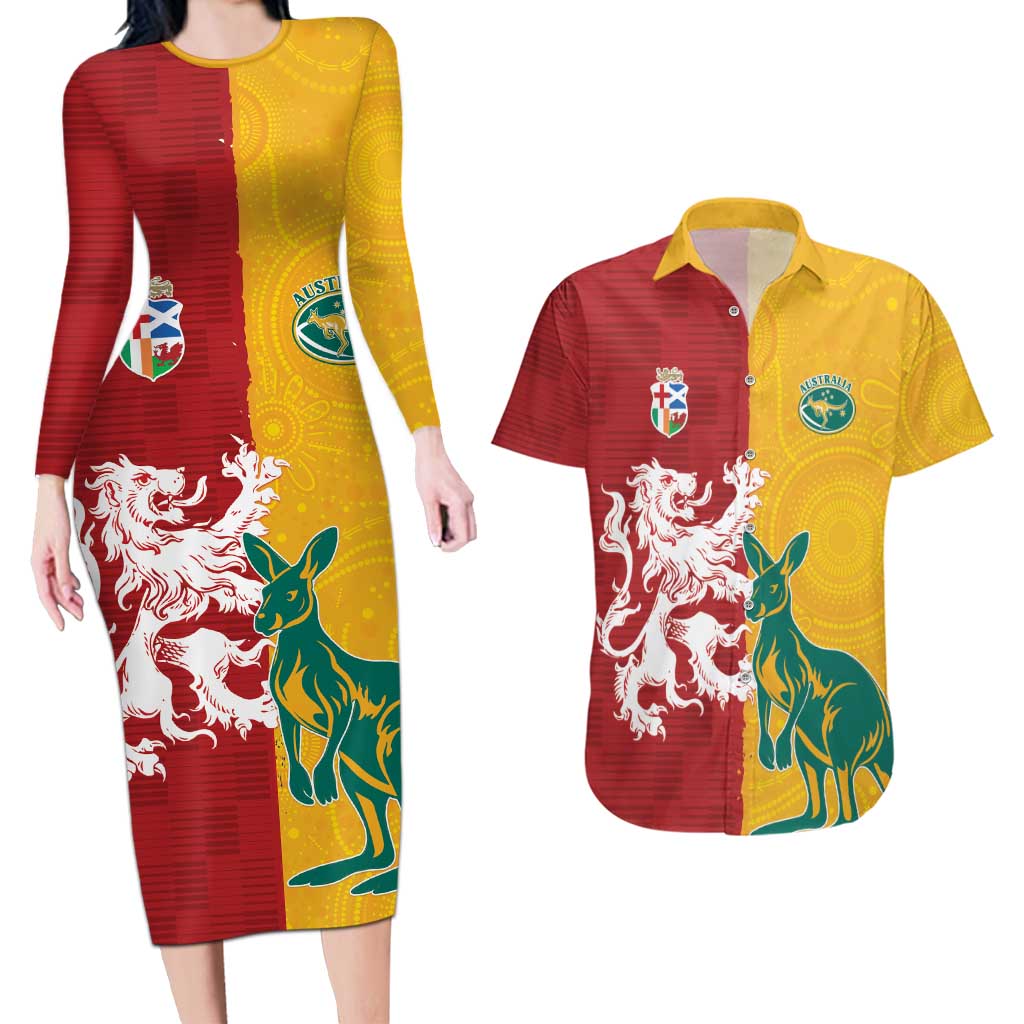 Custom British Lions Australia Couples Matching Long Sleeve Bodycon Dress and Hawaiian Shirt Unique Style - Aussie Hoodie