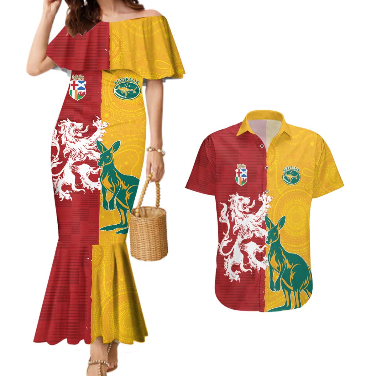 Custom British Lions Australia Couples Matching Mermaid Dress and Hawaiian Shirt Unique Style - Aussie Hoodie