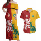 Custom British Lions Australia Couples Matching Off Shoulder Maxi Dress and Hawaiian Shirt Unique Style - Aussie Hoodie