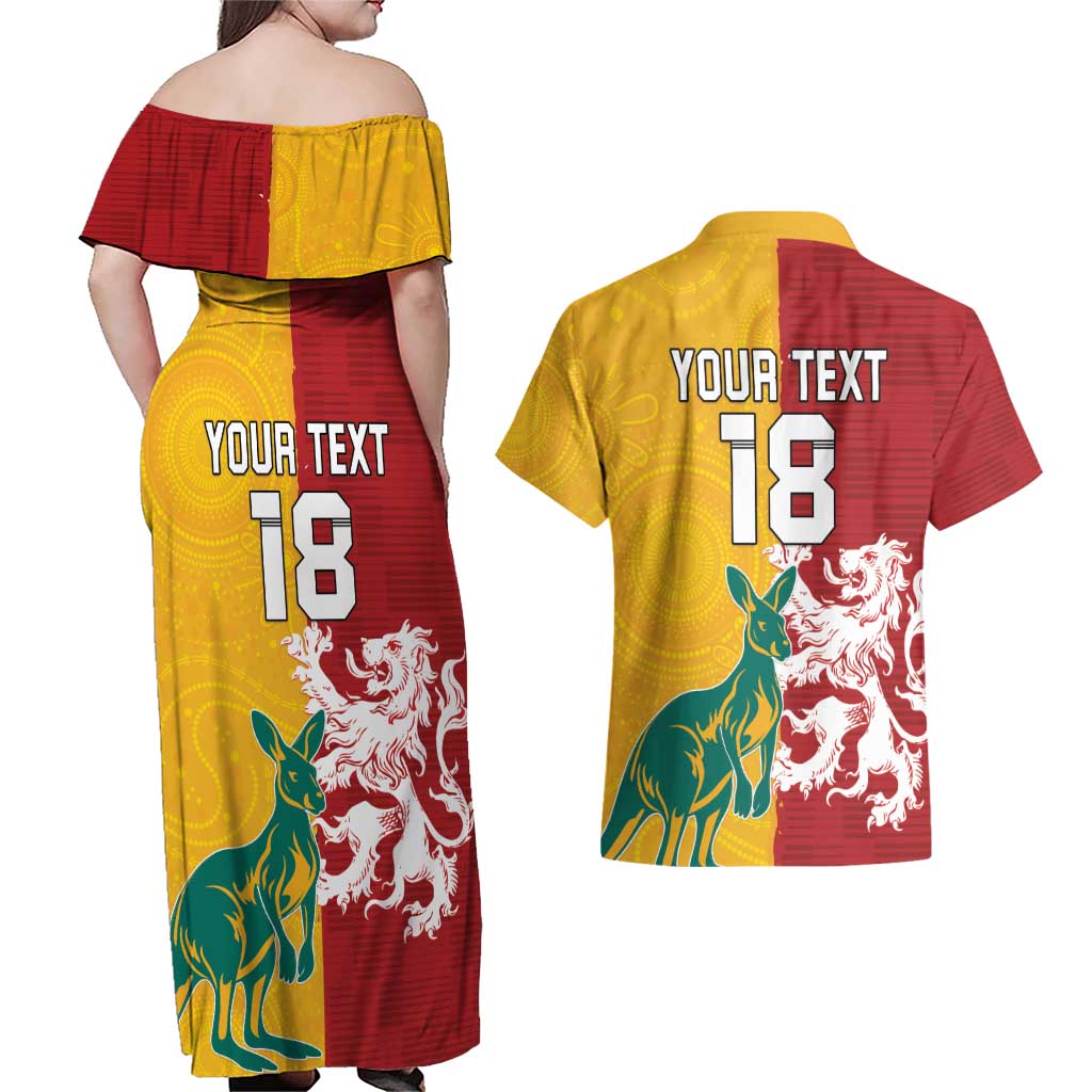 Custom British Lions Australia Couples Matching Off Shoulder Maxi Dress and Hawaiian Shirt Unique Style - Aussie Hoodie