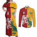Custom British Lions Australia Couples Matching Off Shoulder Maxi Dress and Long Sleeve Button Shirt Unique Style - Aussie Hoodie