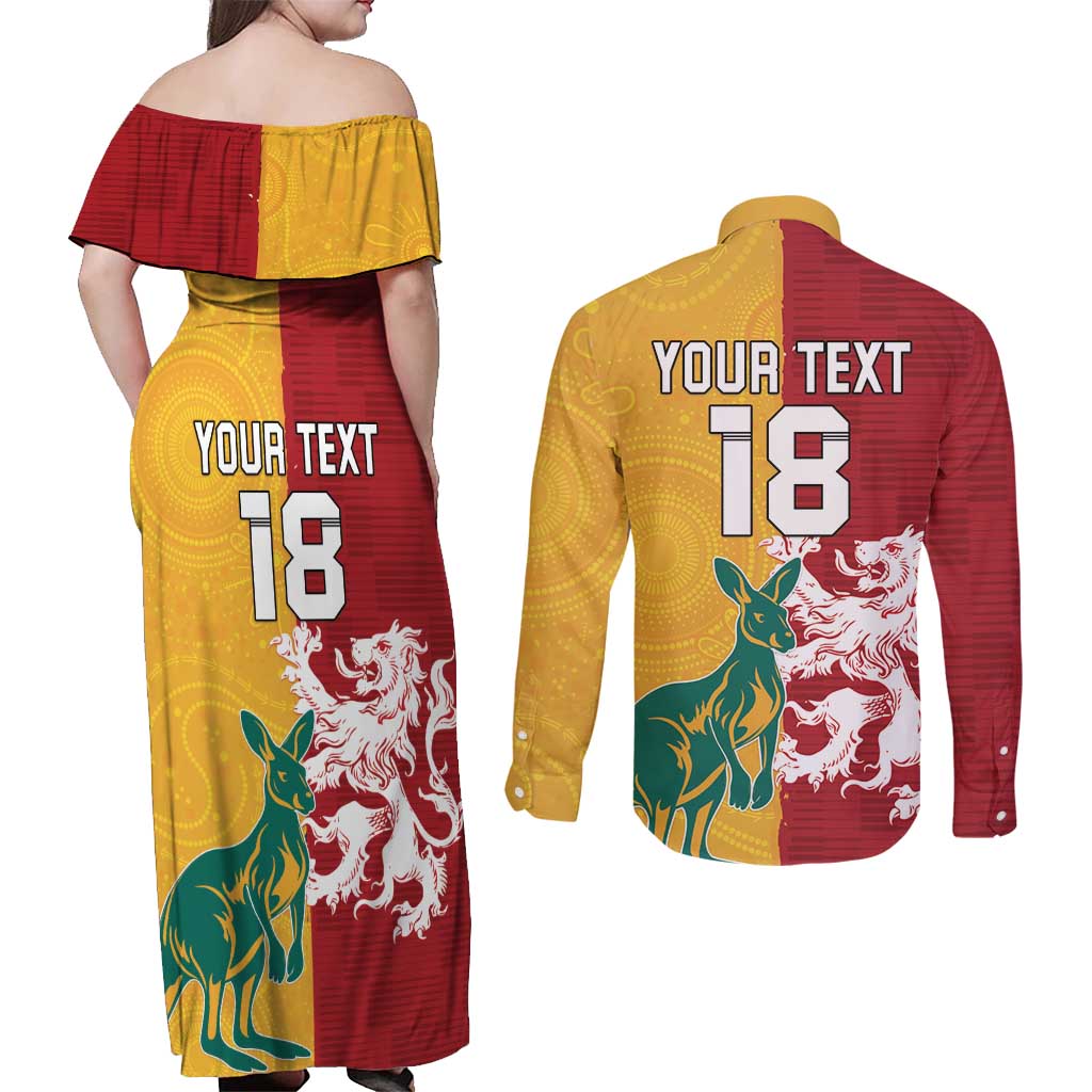 Custom British Lions Australia Couples Matching Off Shoulder Maxi Dress and Long Sleeve Button Shirt Unique Style - Aussie Hoodie