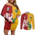 Custom British Lions Australia Couples Matching Off Shoulder Short Dress and Long Sleeve Button Shirt Unique Style - Aussie Hoodie