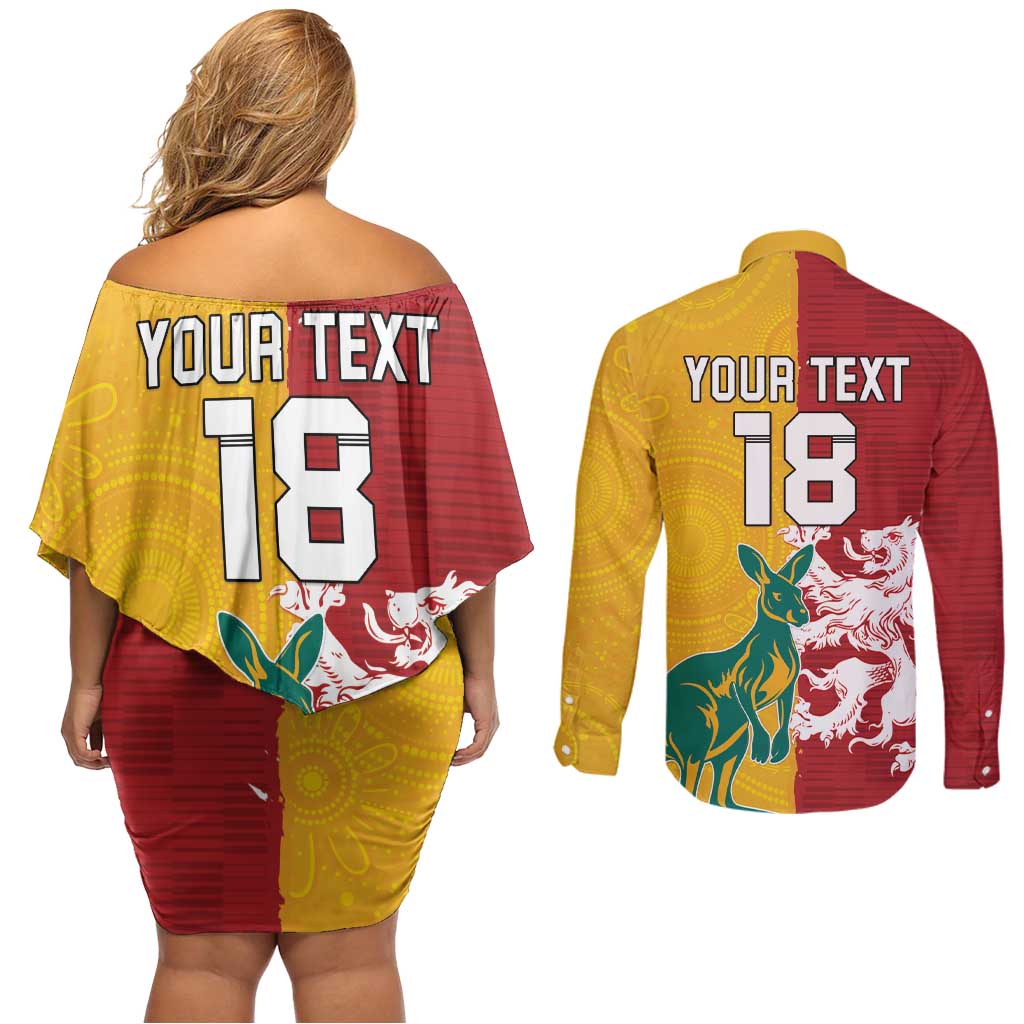 Custom British Lions Australia Couples Matching Off Shoulder Short Dress and Long Sleeve Button Shirt Unique Style - Aussie Hoodie