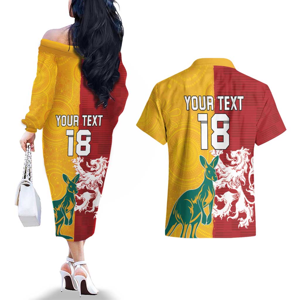 Custom British Lions Australia Couples Matching Off The Shoulder Long Sleeve Dress and Hawaiian Shirt Unique Style - Aussie Hoodie