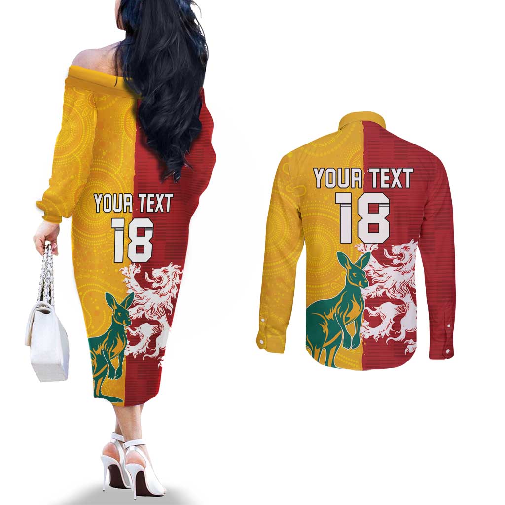 Custom British Lions Australia Couples Matching Off The Shoulder Long Sleeve Dress and Long Sleeve Button Shirt Unique Style - Aussie Hoodie