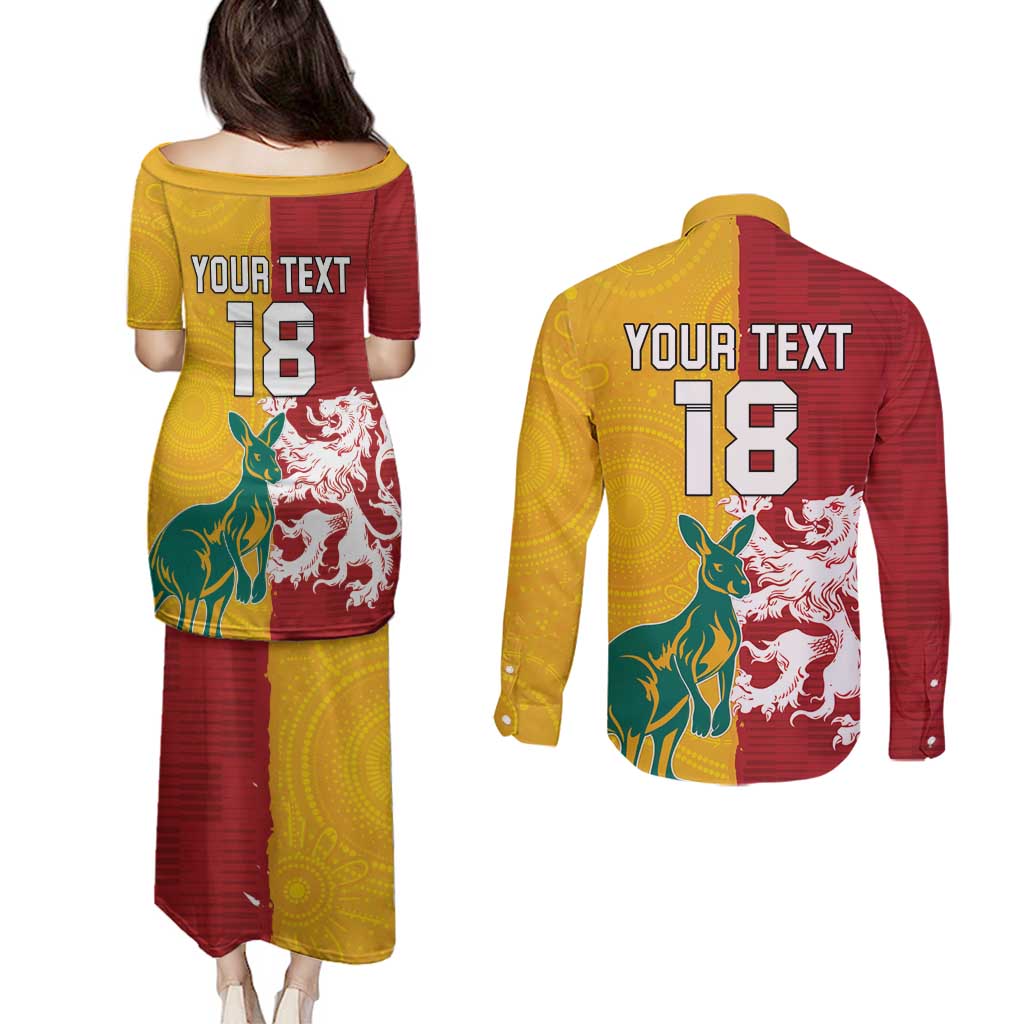Custom British Lions Australia Couples Matching Puletasi and Long Sleeve Button Shirt Unique Style - Aussie Hoodie