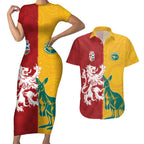 Custom British Lions Australia Couples Matching Short Sleeve Bodycon Dress and Hawaiian Shirt Unique Style - Aussie Hoodie