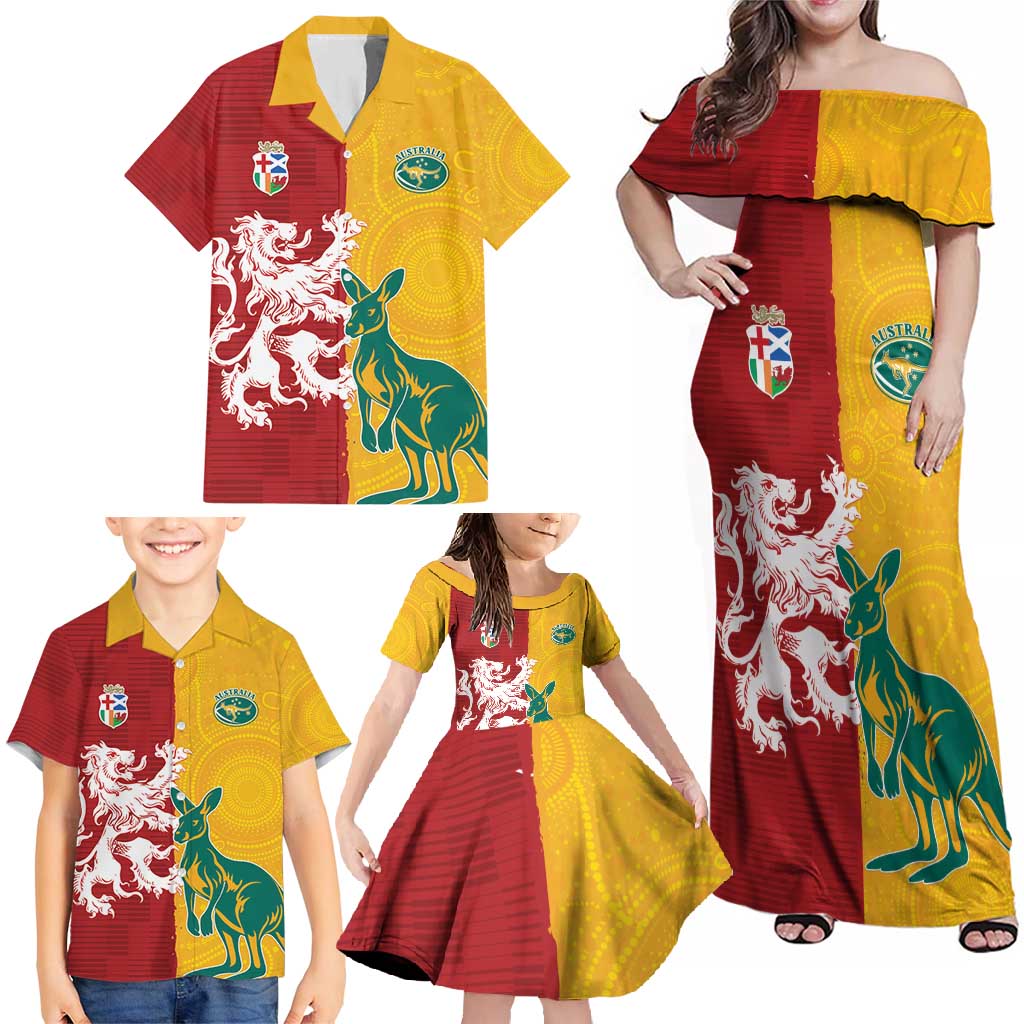Custom British Lions Australia Family Matching Off Shoulder Maxi Dress and Hawaiian Shirt Unique Style - Aussie Hoodie