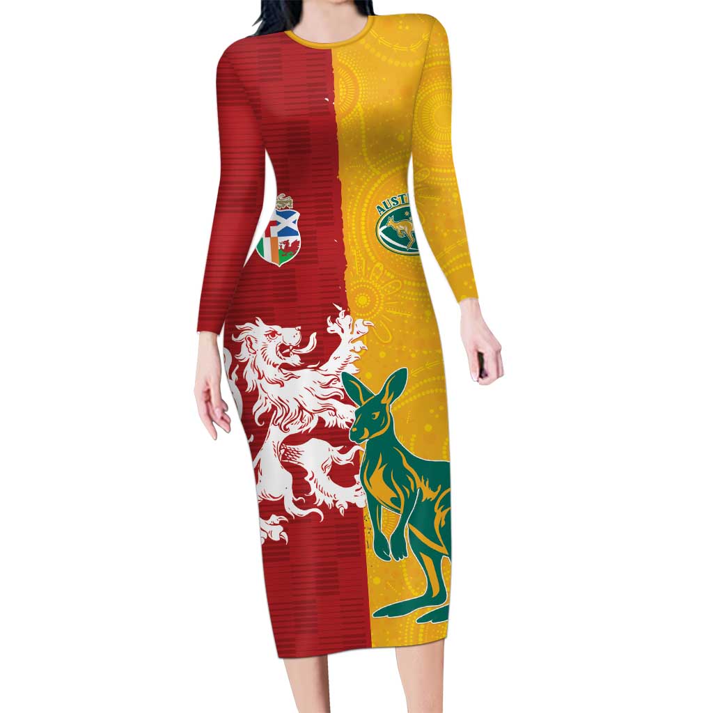 Custom British Lions Australia Long Sleeve Bodycon Dress Unique Style - Aussie Hoodie