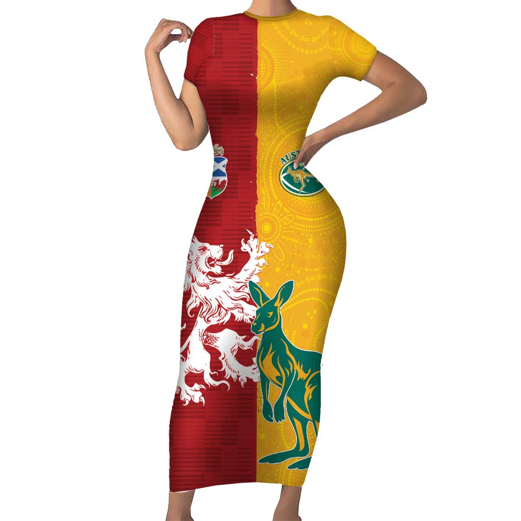 Custom British Lions Australia Short Sleeve Bodycon Dress Unique Style - Aussie Hoodie