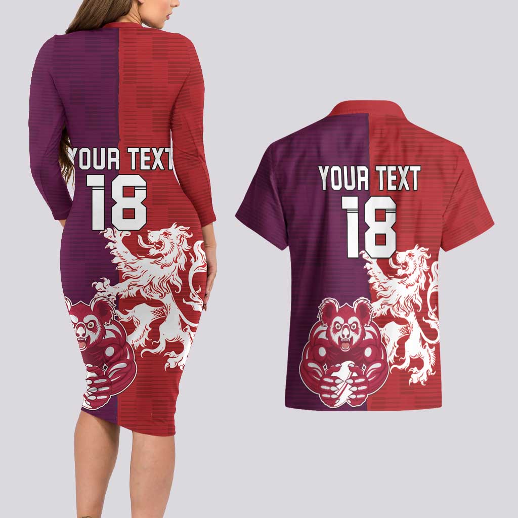 Custom British Lions Brumbies Couples Matching Long Sleeve Bodycon Dress and Hawaiian Shirt Unique Style - Aussie Hoodie