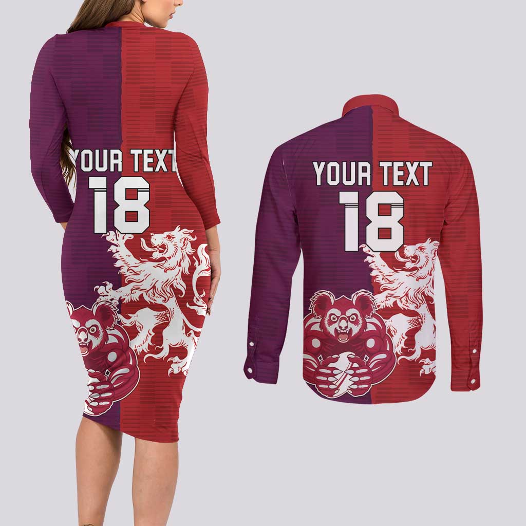 Custom British Lions Brumbies Couples Matching Long Sleeve Bodycon Dress and Long Sleeve Button Shirt Unique Style - Aussie Hoodie