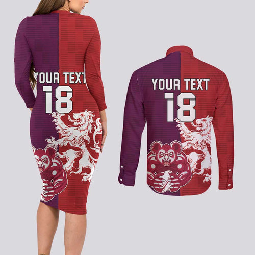Custom British Lions Brumbies Couples Matching Long Sleeve Bodycon Dress and Long Sleeve Button Shirt Unique Style - Aussie Hoodie