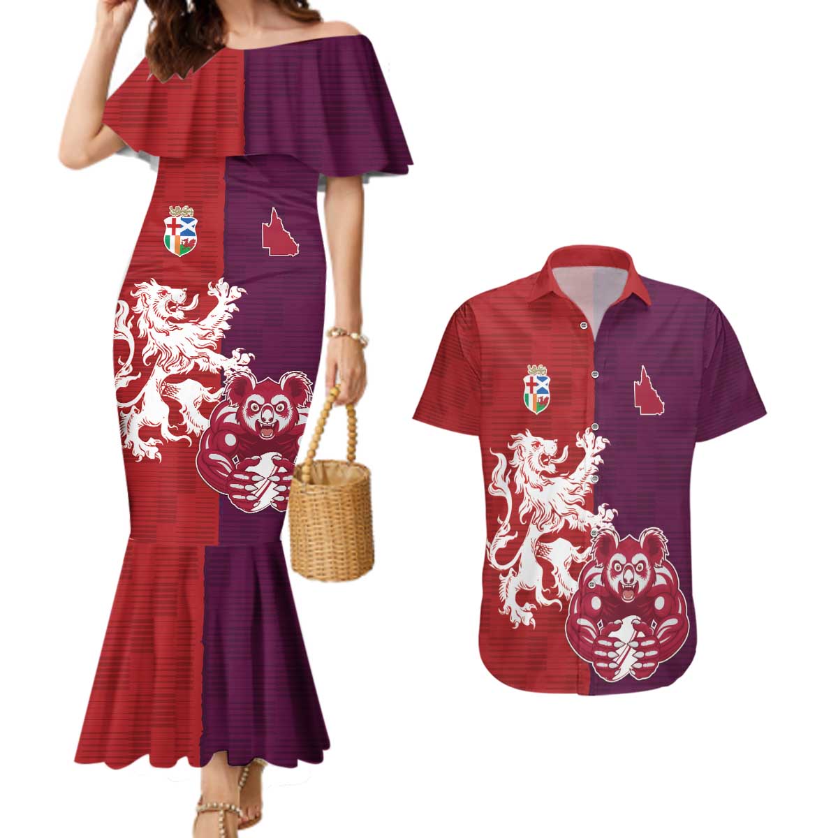 Custom British Lions Brumbies Couples Matching Mermaid Dress and Hawaiian Shirt Unique Style - Aussie Hoodie